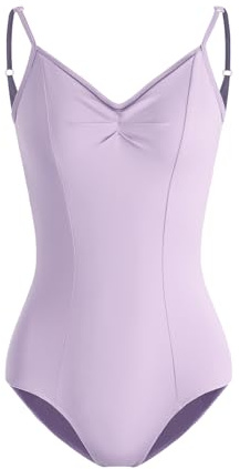 HROYL Body da Danza per Donna Classica Scollo a V Body da Balletto Body Ginnastica Leotards con Spalline Regolabili,C11-Viola pallido,XS