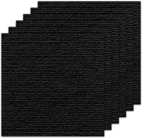 DIY Teppichfliesen for Zuhause, 6 Stück, abnehmbare, selbstklebende Teppichfliesen, kältebeständig, waschbar, 6 Stück Spleißböden (Color : Black)