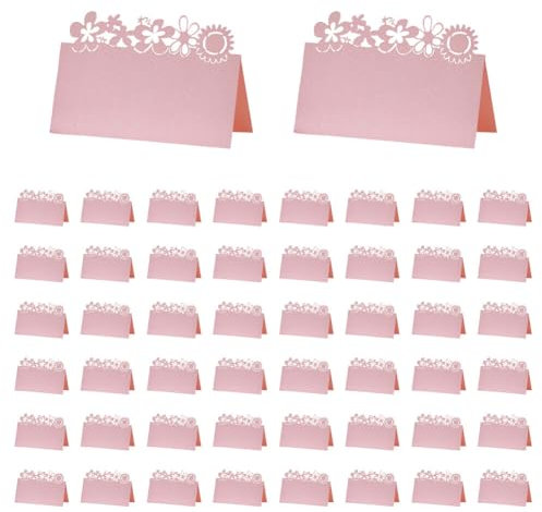 Tischkarten Blanko,Asudaro 50Pcs Hochzeit Party Sitzplatzkarten Sonnenblume Geschnitten Platzkarten Tischdekor Namenskarten für Hochzeit Geburtstag Konfirmation Kommunion Taufe Feier,10x10 cm Rosa