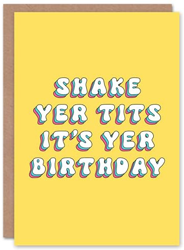 Artery8 Carte de vœux Shake Yer T*ts Silly Fun rétro jaune pour femme carte d'anniversaire