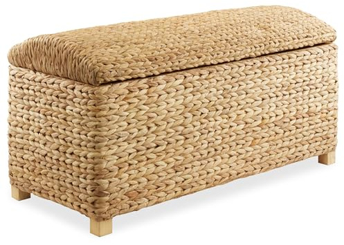 Casafield 36 Storage Trunk with Curved Lid and Safety Hinge - Natural, Water Hyacinth Wicker Storage Chest for Bedroom, Entry Way, Living Room