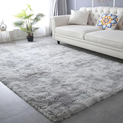 Bestash Groß Teppich Wohnzimmer,Teppich Schlafzimmer,Hochflor Teppich,Flauschig Teppiche Gegend,rutschfest Waschbarer Flauschiger Carpet Rugs for Bedroom,Living Room(Silber,160 * 230cm)