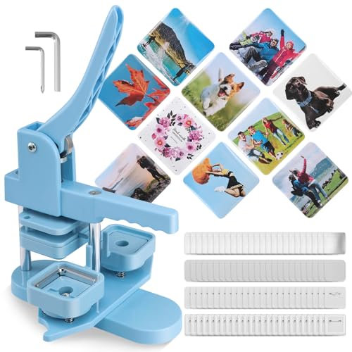 50MM Square Fridge Magnet Maker Badge Maker Machine Button Press Machine DIY Pin Making Kit with 100pcs Button Parts for Custom Button Maker VIHBRAI