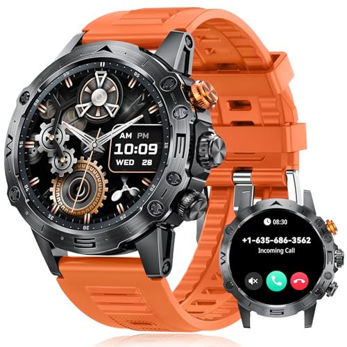 DEKELIFE Smartwatch Herren mit Telefonfunktion, 1,53 IPS Always-On Display 350mAh Akku Smart Watch, 124 Sportmodi IP68 Wasserdicht Fitnessuhr Schlafmonitor Schrittzähler, Android iOS Schwarz Orange