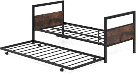 LIFEZEAL Lit Gigogne 90x200 cm à 4 Roues, Sommier Simple avec Tête de Lit, Lattes en Métal,Peu Encombrant, pour Adulte, Enfant, Chambre Invité, Charge 220/100 kg, Industriel