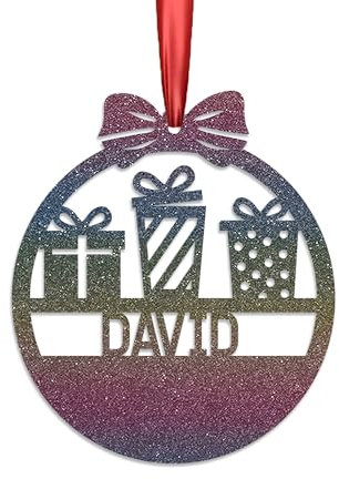 KreateSquare Personalised Christmas Bauble, 950 GSM Double-Sided Glitter Xmas Tree Decoration, Custom Name Baubles, Red & White Christmas Decorations Ornaments (Pastel Rainbow