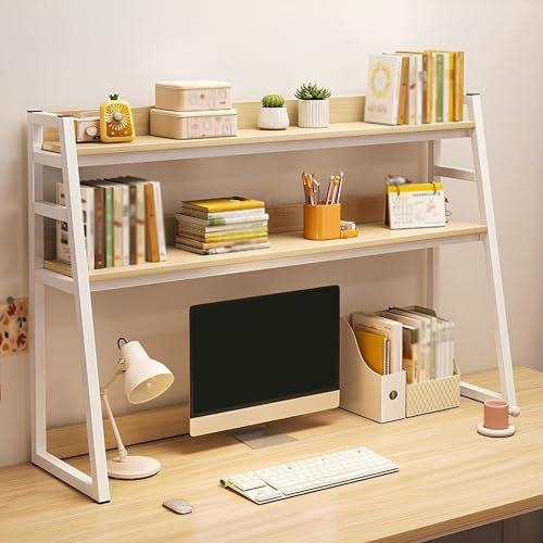 MSFXC Dorm Desk Bookshelf, Desktop Bookshelf for Computer Desk, Ladder Desktop Shelf, for Home