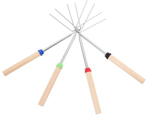 Ciieeo 4stücke Mixgabel Mit Ausziehbarer Funktion Edelstahl-marshmallowgabeln Mit Holzgriff Für Fondue Schokolade Käse Bbq-spieße Und Hot Pot