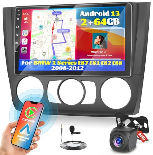 Fuluku 2+64G Android 13 Autoradio per BMW 1 Serie E87 E81 E82 E88 2008-2012 con Senza Fili Carplay Android Auto, Stereo con Schermo da 9 Pollici con Bluetooth/WiFi/GPS/Telecamera Posteriore/FM/RDS/SWC