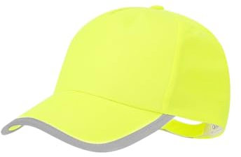 BLUECHOLON 5-teilige Kindermütze aus strapazierfähigem RPET-Polyester, mit weicher Verarbeitung und verstellbarem Verschluss. Mit gestickten Belüftungslöchern, Neongelb – reflektierend, 48