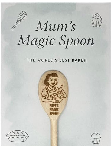 Engraved Wooden Spoon Baking Gift – “Mum’s Magic Spoon” Baking Keepsake for Mum, Retro Kitchen Utensil for Mother’s Day, Birthday or Christmas – Funny Sentimental Gift for Bakers