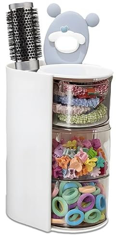 Qxiao Haar-Zubehör-Organizer, 3-lagig, transparent, Schmuck-Organizer, Kunststoff, Kopfband-Aufbewahrung, Haargummi-Organizer, 180° drehbarer Haar-Zubehör-Organizer, Haarbürsten-Aufbewahrungsständer