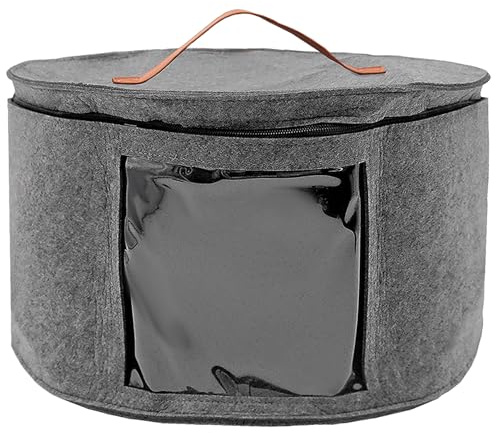 Faltbare Hut Aufbewahrungsbox, Rund Mützen Aufbewahrung Hutschachtel mit Deckel und Reißverschluss, mit Ledergriff, Transparentes Window Hat Storage Boxes für Schrank oder Reise, 42x26cm (Grau)
