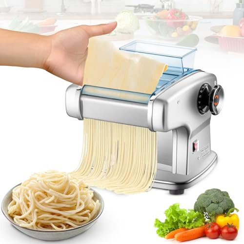Zertylre Elektrische Nudelmaschine, 135W pastamaker aus Edelstahl, geeignet für die Herstellung von Spaghetti und Lasagne,mit 4 Klingenbreiten（2mm,2.5mm,4mm&9mm） und 9 Variable Teig-Stärken（0.5-5mm)