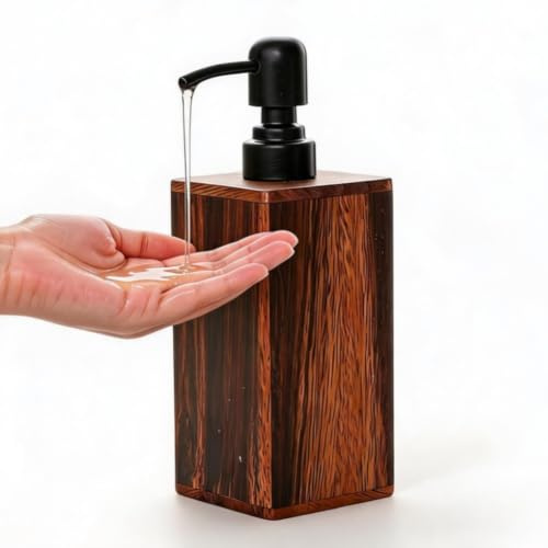 Moderne Seifenspender Holz, Walnuss-Flaschenspender für Lotion, Shampoo, Seifenspender, Pumpe, Holz Spülmittelspender für Küche Bad Arbeitsplatte (große Größe)
