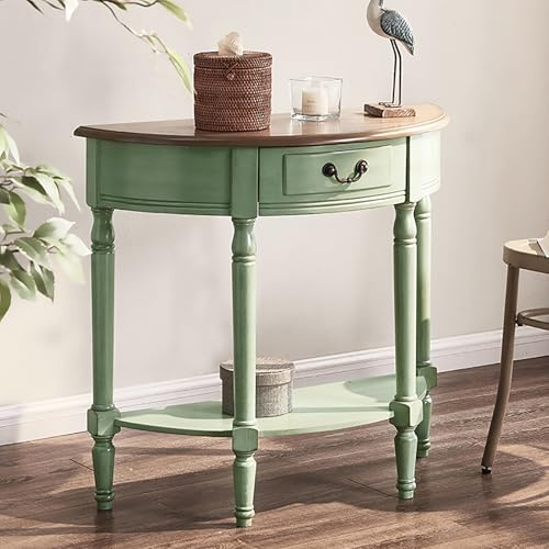 Table console demi-lune avec tiroir et étagère, meuble d'entrée élégant pour petits espaces