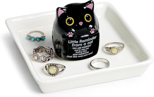 Titanape Cat Lover Gifts for Women, Black Cat Ring Holder Dish for Jewelry | Black Cat Gifts for Women Mum Female friends Sister, Cat Themed Trinket Tray Birthday Christmas Engagement Wedding Gifts