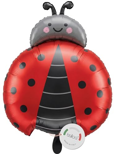 balloa Folienballon XXL Marienkäfer, Deko Kindergeburtstag, 59 cm | Rot-schwarzer Marienkäfer, XXL Tierform, heliumgeeignet, ungefüllt, Blumenwiese Deko für den Kindergeburtstag