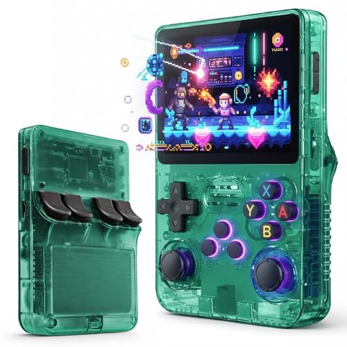 UTILIFY Console Rétro Portable R36S Verte 64 Go | Plus de 15 000 Jeux | Écran HD 3,5” – USB-C – Sortie HDMI/AV | Batterie 3000 mAh – Compacte et Ergonomique | Adultes et Enfants