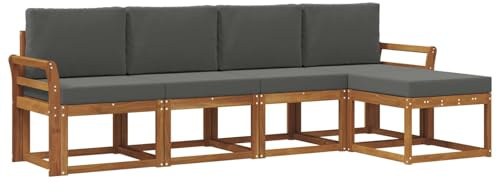 vidaXL Outdoor-Sofagarnitur mit Kissen 5 pcs Natur und Anthrazit, Moderner Garten-Sofa-Set, Robustes Lounge-Möbel für Terrasse und Patio, Akazie für den Garten