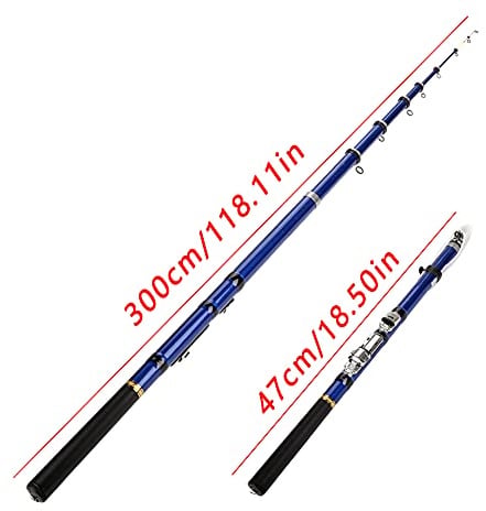 Funien Leichte Teleskop-Angelrute aus Glasfaser, Tragbar für Fels- und Meeresangeln, Blau (3.0)
