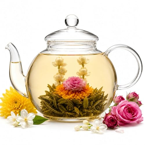 Tè Fiorito Verde con Crisantemo Rosa e Giglio Infuso Aromatico Decorativo Ideale per Teiera in Vetro e Momenti di Relax (Crisantemi, gelsomini, rose)