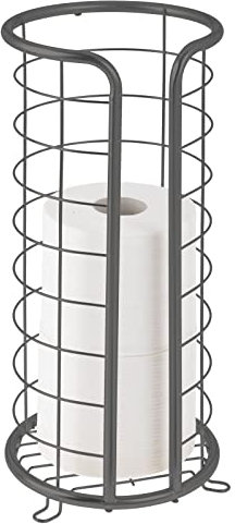 mDesign Toilettenpapierhalter auf Fuß aus Metall - Moderner Toilettenpapierhalter für Badezimmer - Eleganter Toilettenpapierspender für 3 große Reserve-Rollen - Grau