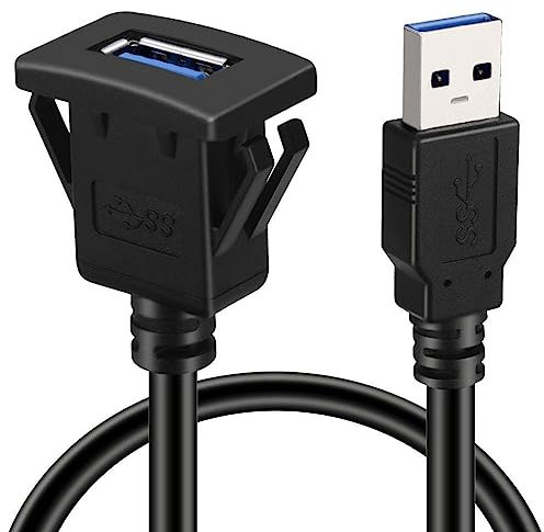 Baolonking, pannello di montaggio a filo con cavo, con presa USB 3.0, supporto per cruscotto, montaggio a incasso, per auto, barca, moto (Single 1M)