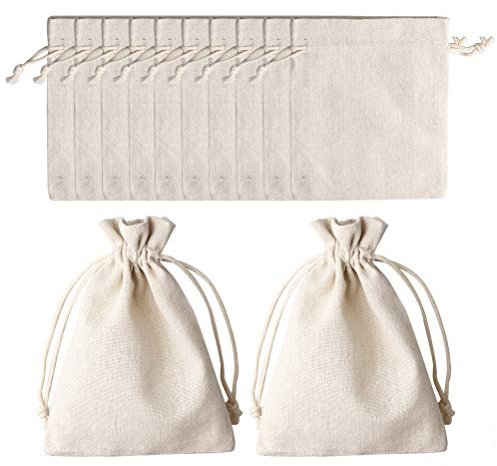 12 Pcs Pochon Tissu avec Cordon de Serrage, 12 * 17cm Sacs en Coton Réutilisables Pochette Tissu pour Bijoux, Maquillage, Pièces, Épices (Beige)