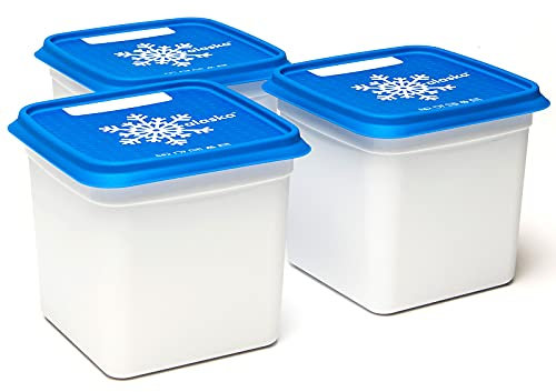Amuse Alaska A-000079 Gefrierdosen / Frischhaltedosen-Set zum Einfrieren als Aufbewahrungsboxen, in Profi-Qualität, eckig, 3 x 1200 ml blaue Vorratsdosen luftdicht