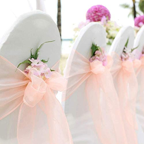 TINWARM 100PCS Rubans en Organza Housse de Chaise Nœuds Rubans Nœuds de Mariage Décoration de Ceremonie Fête Anniversaire 18 x 275cm (Pêche)