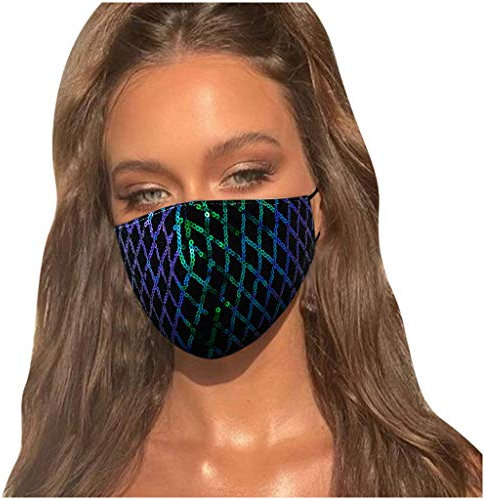 Lulupi Glitzer Mundschutz Multifunktionstuch 3D Glänzend Mund-Nasenschutz Winddicht Atmungsaktiv Baumwolle Stoffmaske Mode Party Pailletten Halstuch Bandana Maske
