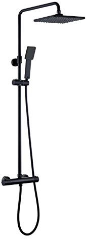 Kibath Thermostat-Dusch-Set, Schwarz, matt, quadratisch, höhenverstellbar, 83 bis 120 cm, inklusive Thermostat-Wasserhahn, Meral, Flex, Teleskopstange, Schwarz, 830 x 1200 cm