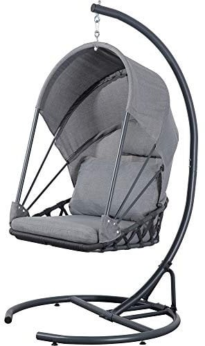 acamp Moon Hängesessel mit Gestell Outdoor | Gestell klappbar & wetterfest | Hängekorb mit Sonnen-Dach | Waschbare, gemütliche Kissen mit Dicker Füllung | Hängestuhl in Grau & Anthrazit