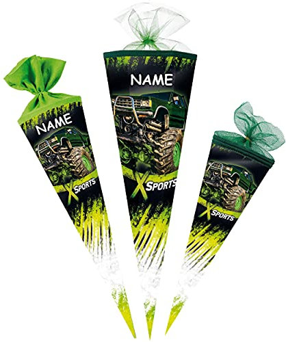 alles-meine.de GmbH Schultüte Größenwahl Monstertruck - Fahrzeuge/X-Sports - Truck - 100 cm - eckig - incl. Name - Tüllabschluß - Zuckertüte - mit/ohne Kunststoff Spitze ..