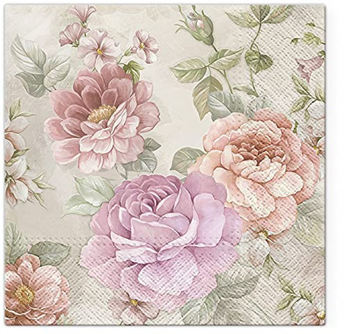 20 Servietten Memory of Summer - Dezente Vintage Rosen33x33cm