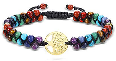 GEHECRST 7 Chakra Armband lebensbaum Edelstein Armbänder Natürliche Chakra Steine Yoga Armband Healing Reiki Energietherapie Glückbringen Edelstein für Damen Herren