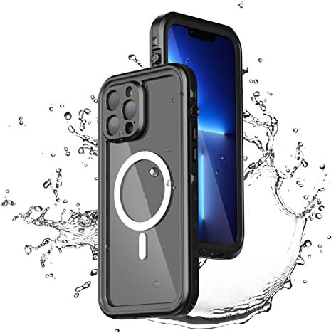 ANROD for iPhone 13 Pro Max Magnetic Waterproof Case Compatible with Magsafe,IP68 Seal Shockproof Snowproof Outdoor Transparent Military Protection Cover,Supports Wireless Charging (Pro Max)