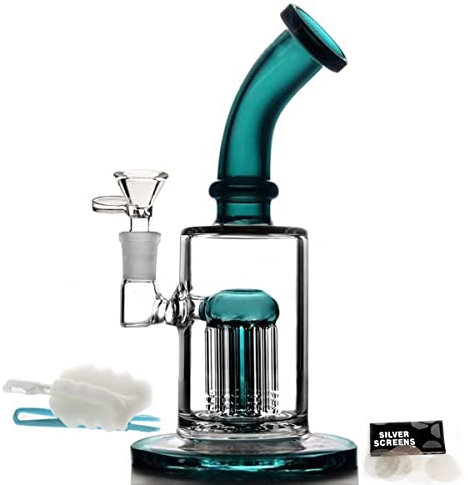 Glasbong mit Tornado-Perkolat, Green Bong Wasserbongs mit 14,5 mm Bong Bowl Glaspfeife zum Räuchern von Wasserpfeifen, Reinigungsbürste (Green Bong) (Grüner Bongs)
