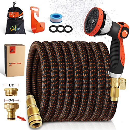 WEUE Gartenschlauch Flexibel 15M Flexibler Gartenschlauch mit 10 Funktionen Sprühdüse, Leicht, Anti-Verdrehung, 3450D Wasserschlauch 3-Lagen-Latexkern mit 3/4 Zoll & 1/2 Zoll Schlauchanschlussstücken