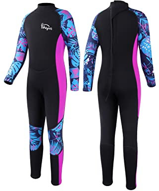 Yikayin Neoprenanzug Kinder, 2.5mm Lang Neopren Schwimmanzug Rücken-Reißverschluss, Warm Taucheranzug Jungen Mädchen zum Tauchen, Surfen, Schwimmen, Kajakfahren, SUP - Lila Teens L