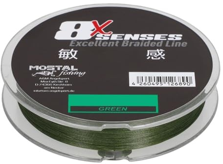 Mostal 8X Senses 300m Geflochtene Schnur Grün 8-Fach Geflecht Angelschnur Fishingline