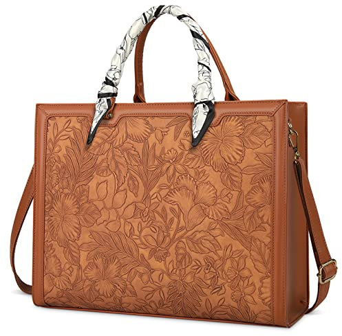 NUBILY Laptop Bags for Women 15.6 Inch Large Tote Bag Ladies Leather Laptop Handbag Designer Work Computer School Bags Business Brown