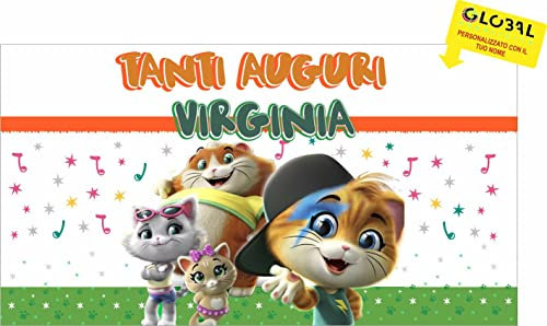 Vestin BANNER STRISCIONE COMPLEANNO CON NOME PERSONALIZZATO - 44 GATTI - BANNER PVC ANCHE DA ESTERNO GARANZIA 5 ANNI (200x150 cm)