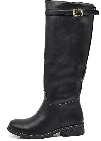 IF Fashion Scarpe Da Donna Stivali Equitazione Biker Motociclista Al Polpaccio Larbo Con Cintine e Fibbie MP328 nero N.41