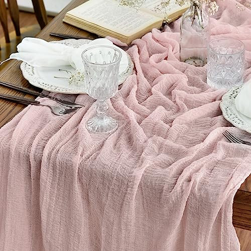 Artoid Mode Boho Käsetuch Gaze Rouge Rosa Hochzeit Tischläufer 80x300 cm, Waschbar Tisch Dekoration Party Geburtstag Valentinstag Babyparty Dekor