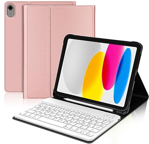 JADEMALL Clavier pour iPad A16 11eme Generation 2025/10eme Generation 10.9 2022, AZERTY Clavier Détachable Magnétique Bluetooth avec Fente pour Stylo pour iPad 10/11eme Génération, Or Rose