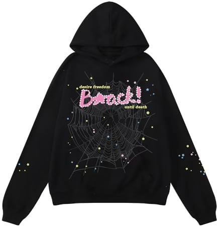 Hip Hop Spider Hoodies Set Y2k Felpa con Cappuccio Tuta Pullover Felpa per Donne Uomini Felpe abbinate per Coppie, Rosa e Grigio., Small