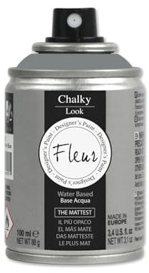 FLEUR Spray Vernice Chalk Paint, Extra Opaco, all' Acqua senza Odore, MultiSuperficie, 100 ml F75 Smoky, Effetto Gesso, Shabby Chic Vintage, per Mobili, per Interno - Esterno