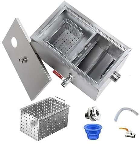 Bac à Graisse Restaurant, Séparateur D'eau et D'huile D'eaux Usées de Piège à Graisse en Acier Inoxydable avec Panier Filtrant Amovible for Restaurant, Café, Cuisine à Domicile ( Size : 45*25*23cm )